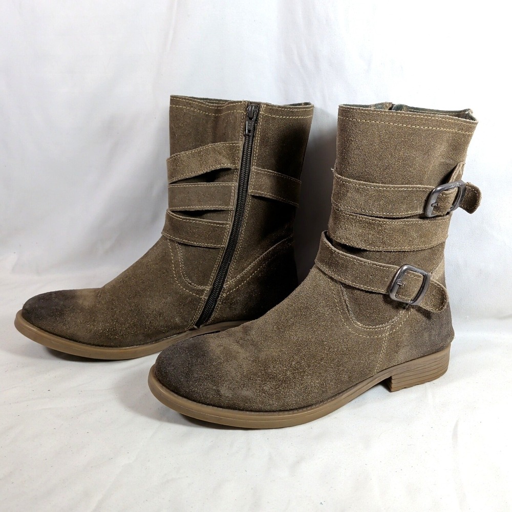 ROAN Brown Lola Boots; Suede Leather Buckle Mid-Calf Boots Size 10